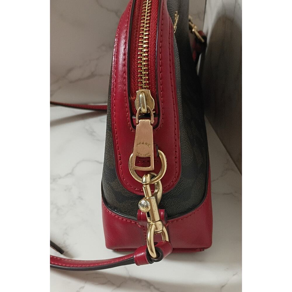 COACH Dome Signature Coated Canvas & Red Leather Crossbody Bag - EUC - Picture 4 of 7